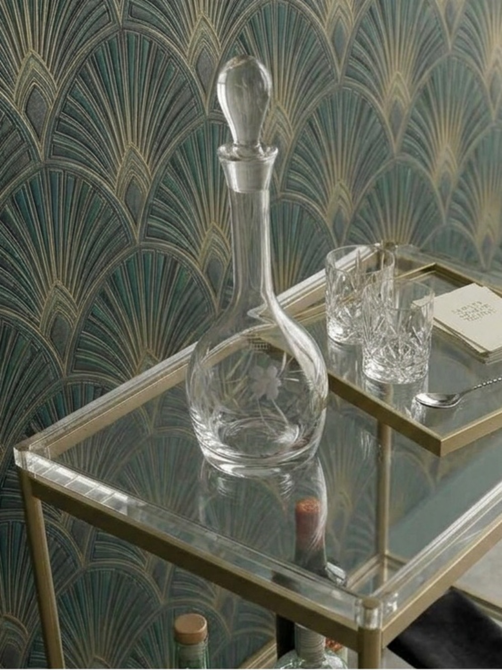 Vintage Romanian Toscany Etched Glass Decanter Original Stopper 1 Litre